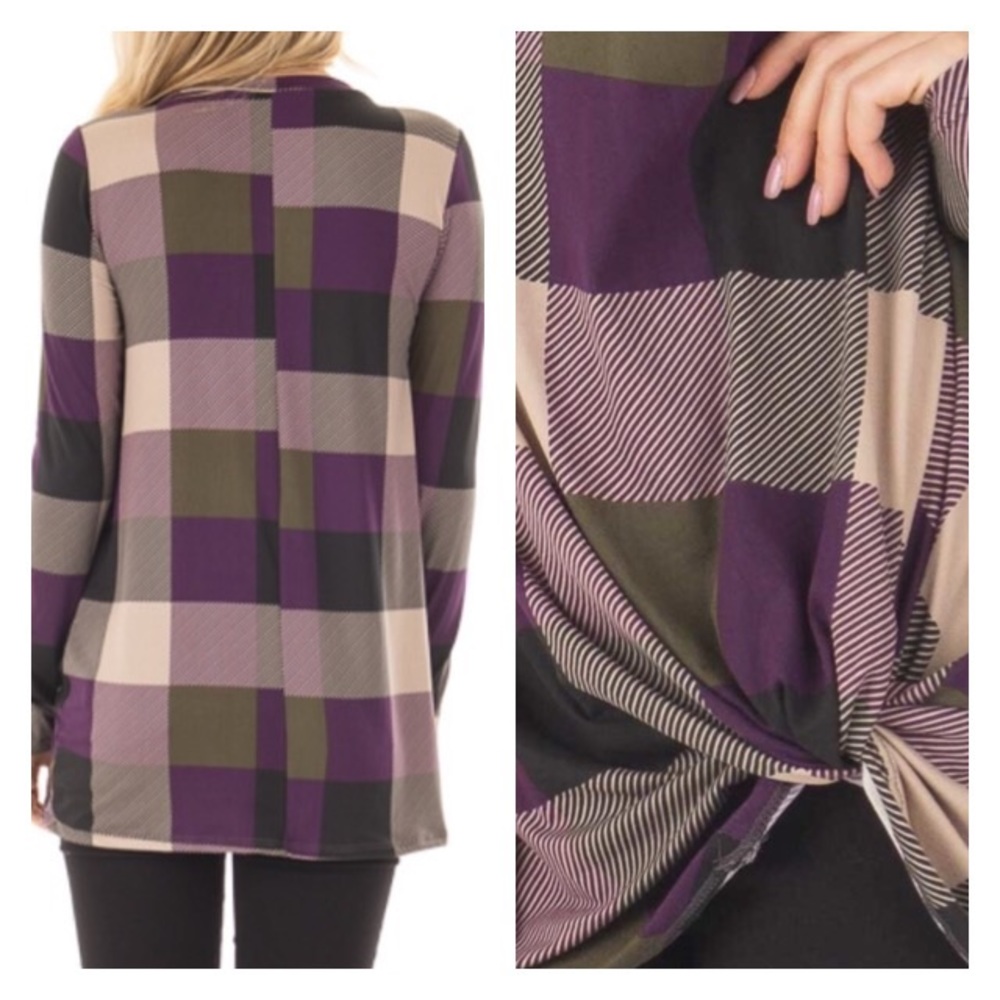 !!FINAL PRICE!!  PLAID SOFT TEE SHIRT TWIST DETAIL - Picture 3 of 3